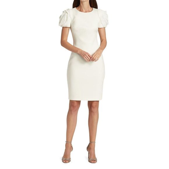 NWT Badgley Mischka Rosette Sleeve Sheath Dress $440